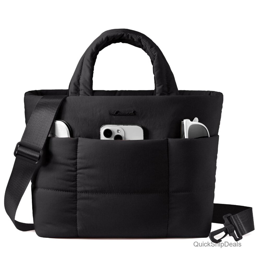 Mini Puffer Tote Bag with Adjustable Strap, 8 Pockets, Lightweight Polyester